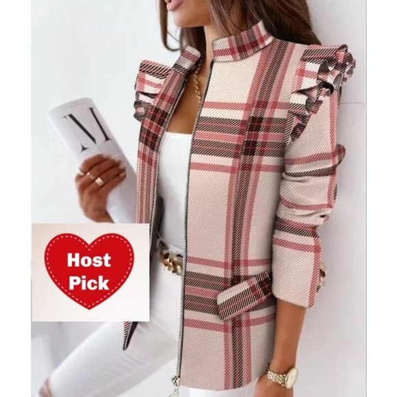 MultiColor Blazer with Ruffled Shoulders Full Sleeve - Front Zipper - Picture 1 of 5
